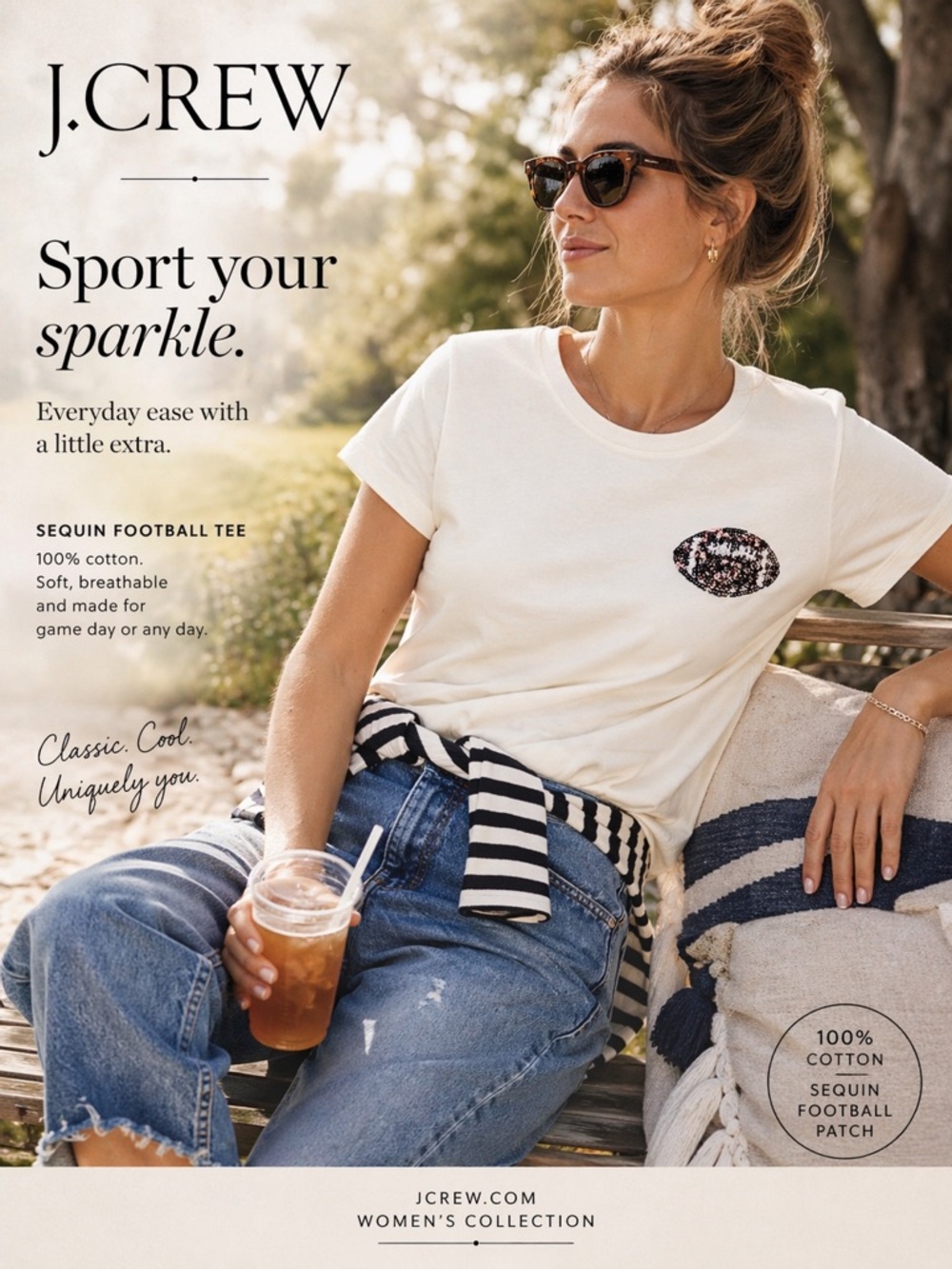J. Crew‎ White Short Sleeve Tee with football XS